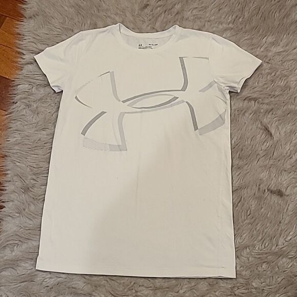 Under Armour‎ heatgear womens white and gray logo cotton tshirt size xs - Picture 1 of 5